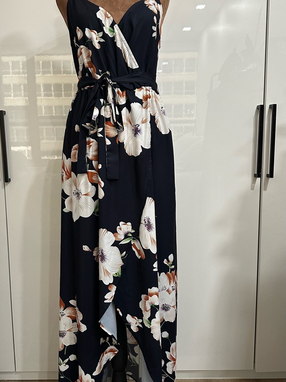SHEIN Black Floral Wrap Maxi Dress